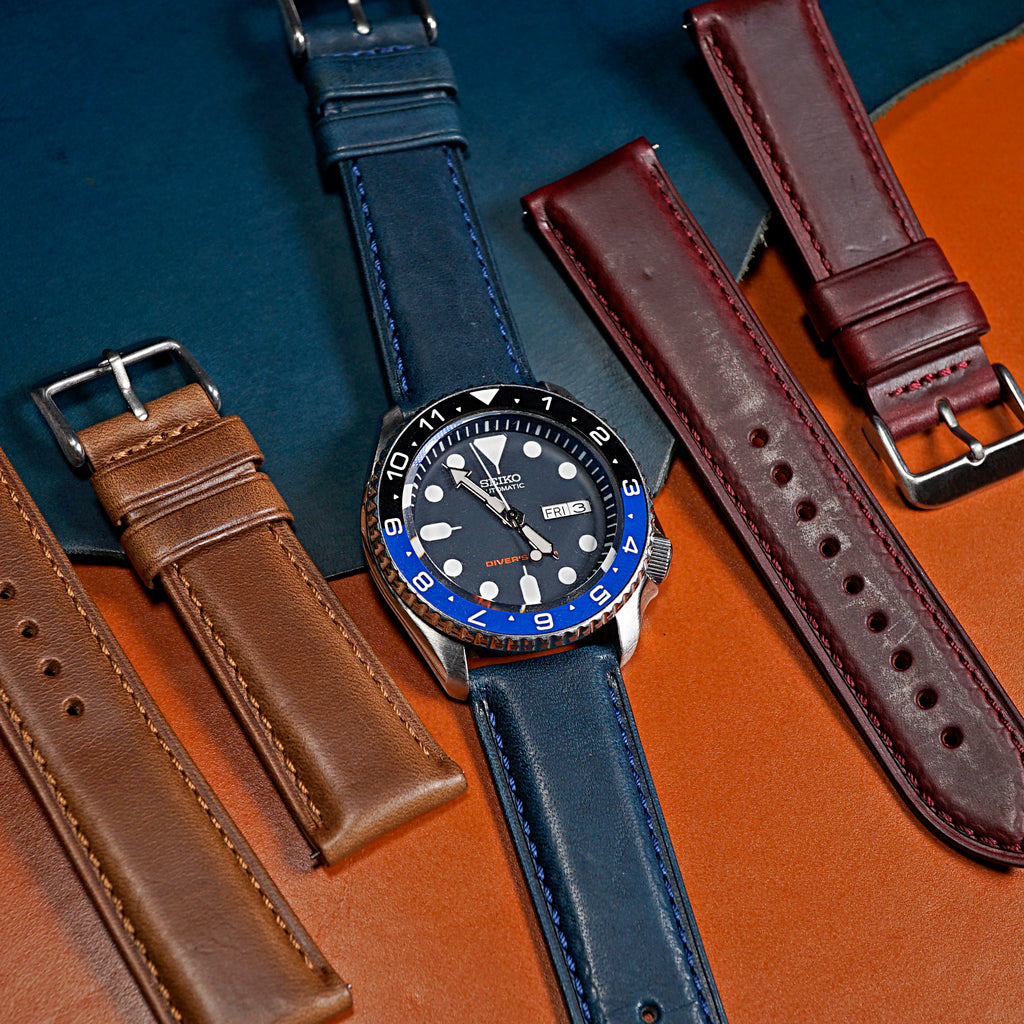 N2W Classic Horween Leather Strap in Dublin Navy with Silver Buckle (20mm)