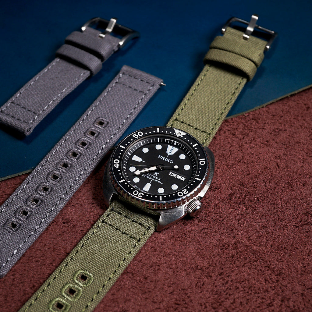 Quick Release Canvas Watch Strap in Olive with Brushed Silver Buckle (20mm)