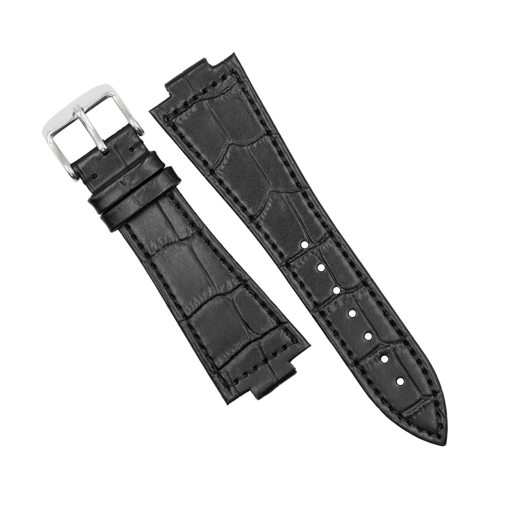 Genuine Croc Pattern Leather Watch Strap in Black (Tissot PRX 40/Chrono)