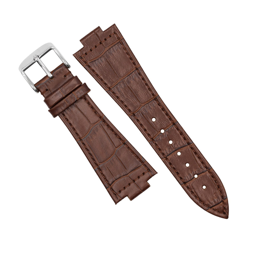 Genuine Croc Pattern Leather Watch Strap in Brown (Tissot PRX 40/Chrono)
