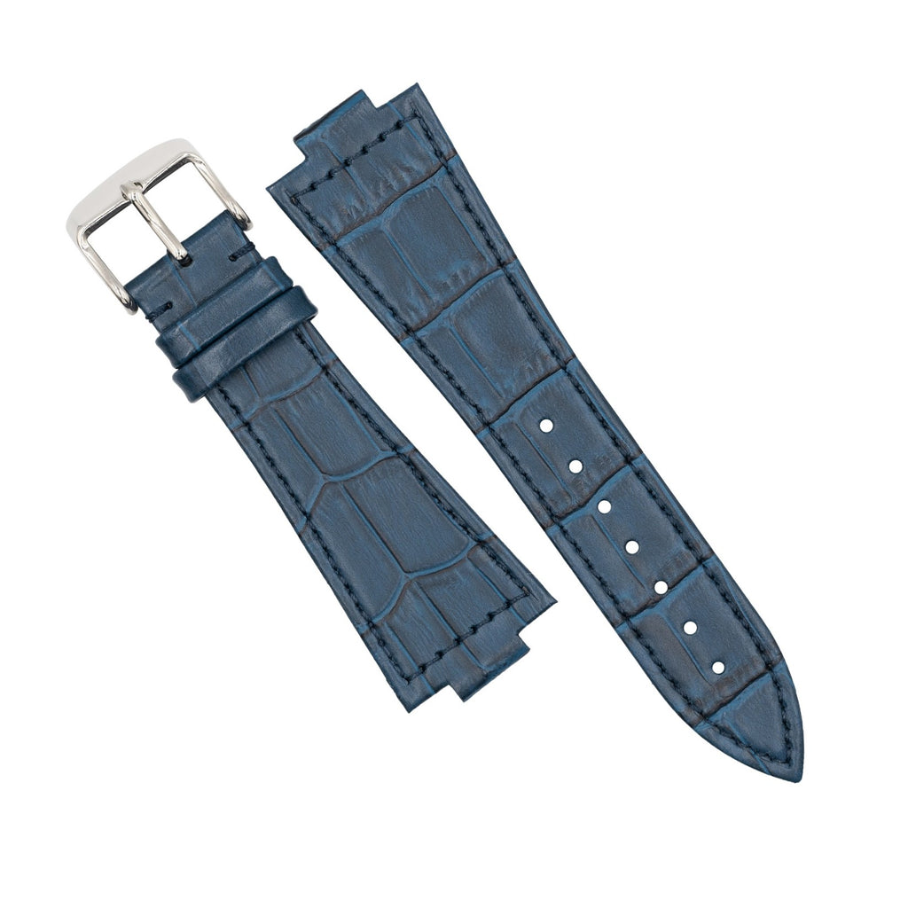 Genuine Croc Pattern Leather Watch Strap in Navy (Tissot PRX 40/Chrono)