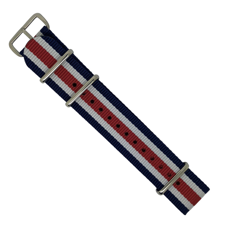 Premium Nato Strap in Regimental with Polished Silver Buckle (22mm) - Nomadstore Singapore