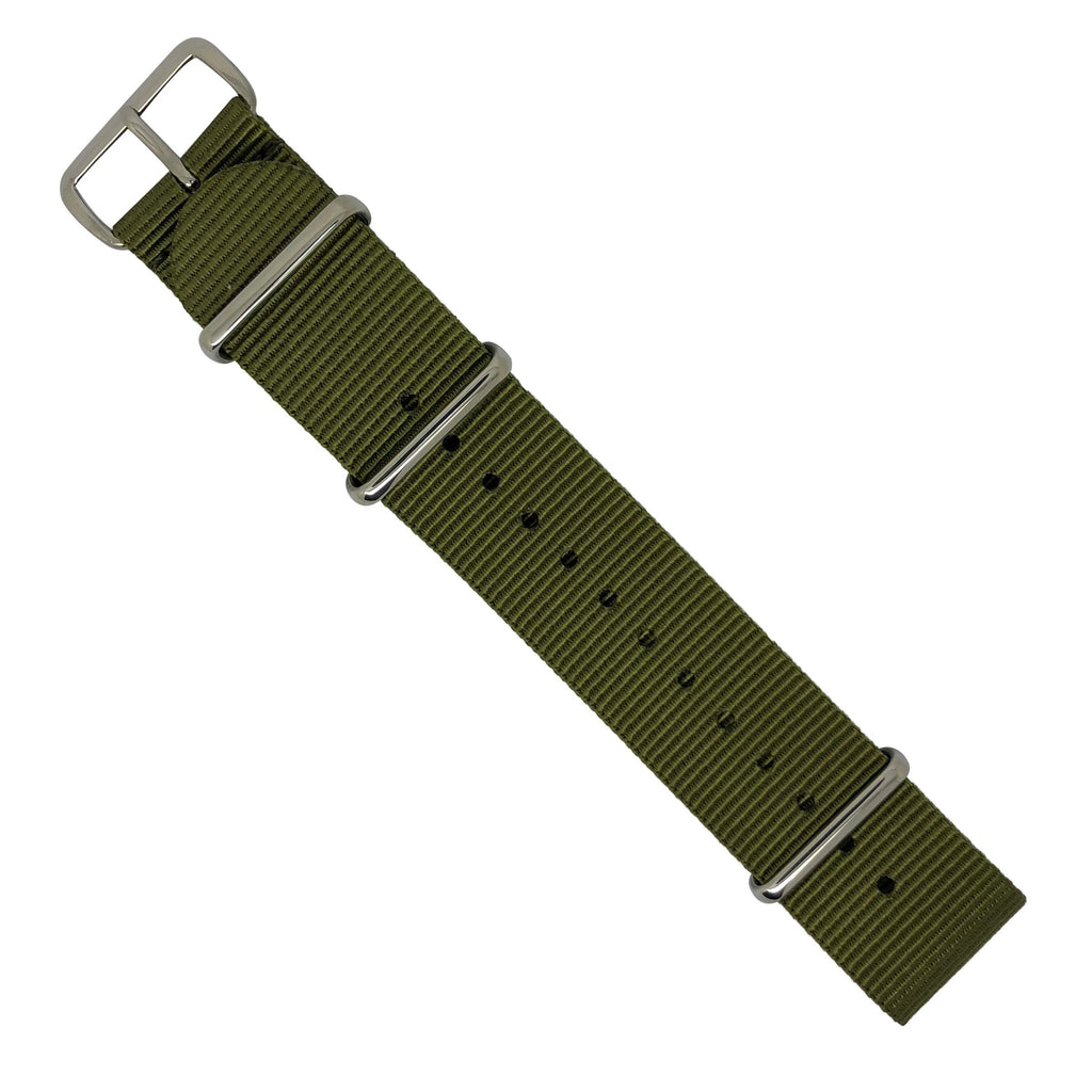 Premium Nato Strap in Olive with Polished Silver Buckle (22mm)