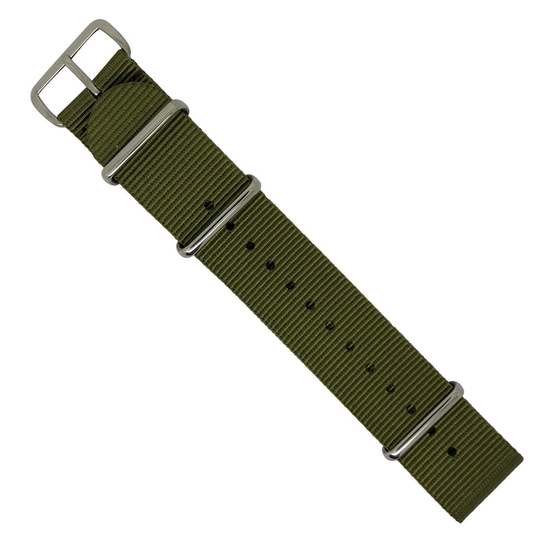 Premium Nato Strap in Olive with Polished Silver Buckle (24mm)