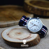 Premium Nato Strap in Navy White Red (Crest) with Polished Silver Buckle (20mm)