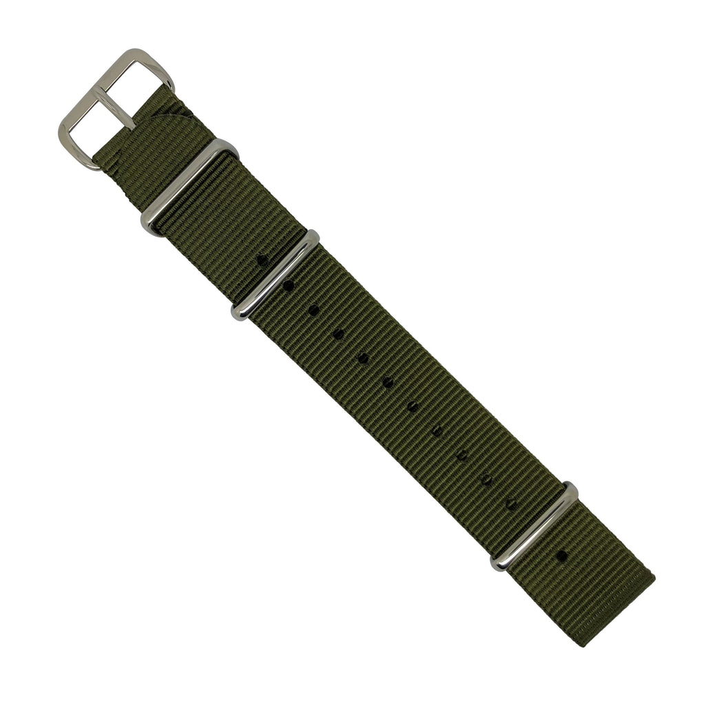 Premium Nato Strap in Olive with Polished Silver Buckle (20mm) - Nomadstore Singapore