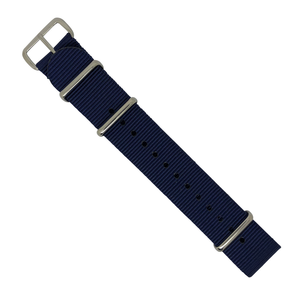 Premium Nato Strap in Navy with Polished Silver Buckle (20mm) - Nomadstore Singapore