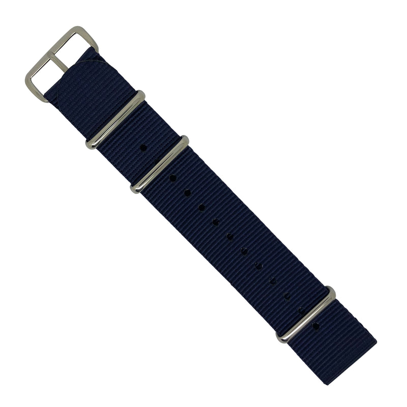 Premium Nato Strap in Navy with Polished Silver Buckle (24mm)