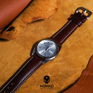 Premium Classic Leather Watch Strap in Brown w/ Silver Buckle (22mm)