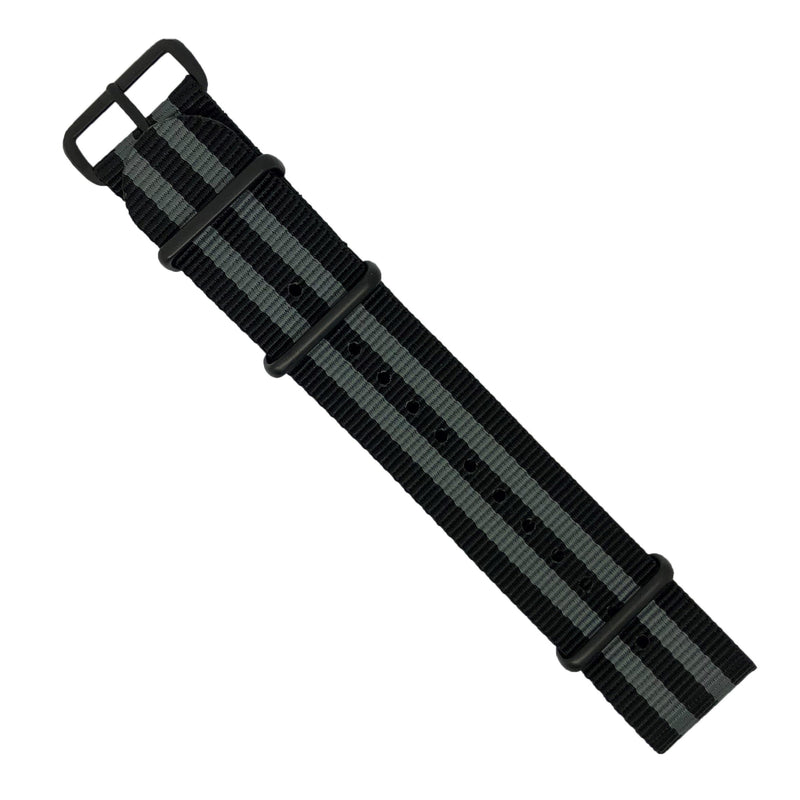 Premium Nato Strap in Black Grey (James Bond) with PVD Black Buckle (22mm)