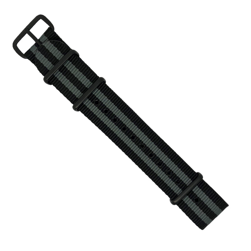 Premium Nato Strap in Black Grey (James Bond) with PVD Black Buckle (18mm)
