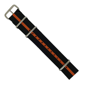 Premium Nato Strap in Black Orange with Polished Silver Buckle (20mm) - Nomadstore Singapore