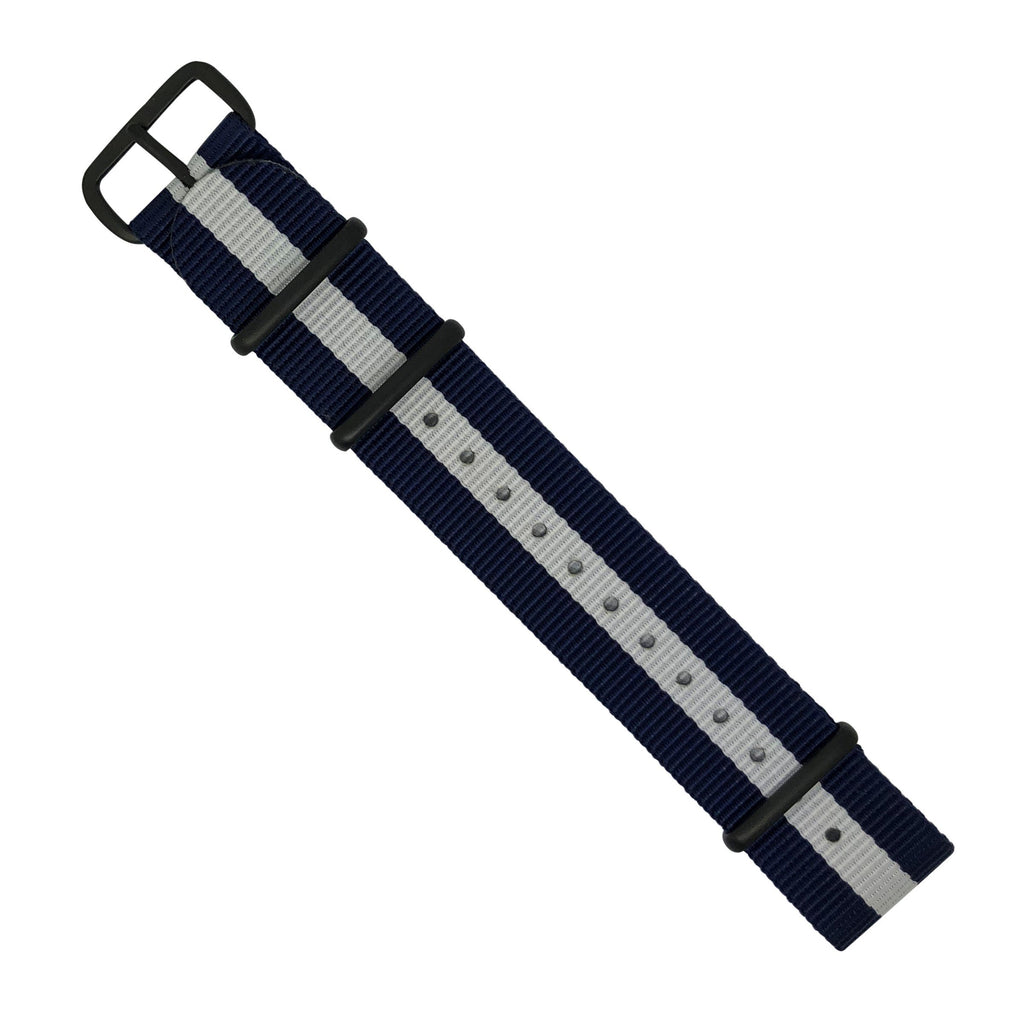 Premium Nato Strap in Navy White with PVD Black Buckle (18mm)