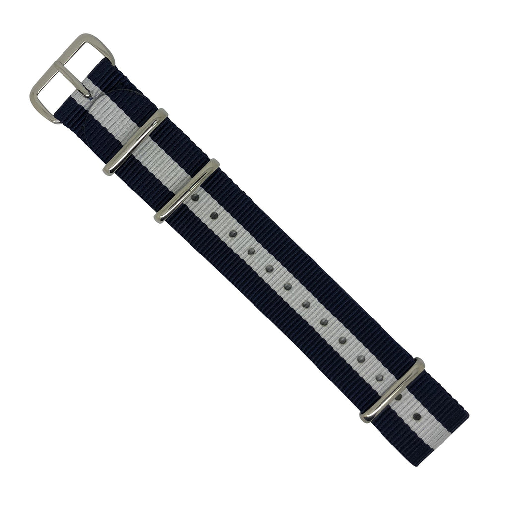 Premium Nato Strap in Navy White with Polished Silver Buckle (18mm)