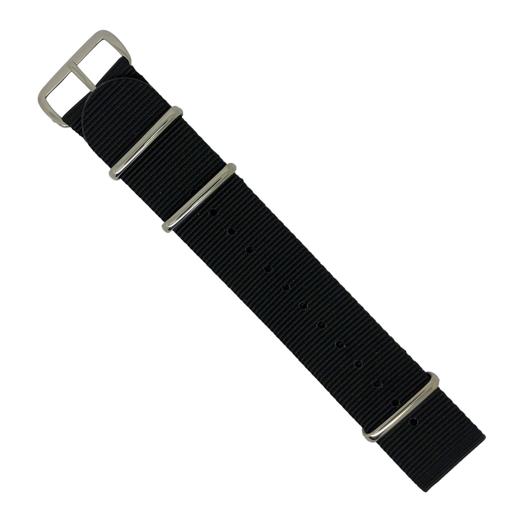 Premium Nato Strap in Black with Polished Silver Buckle (22mm) - Nomadstore Singapore