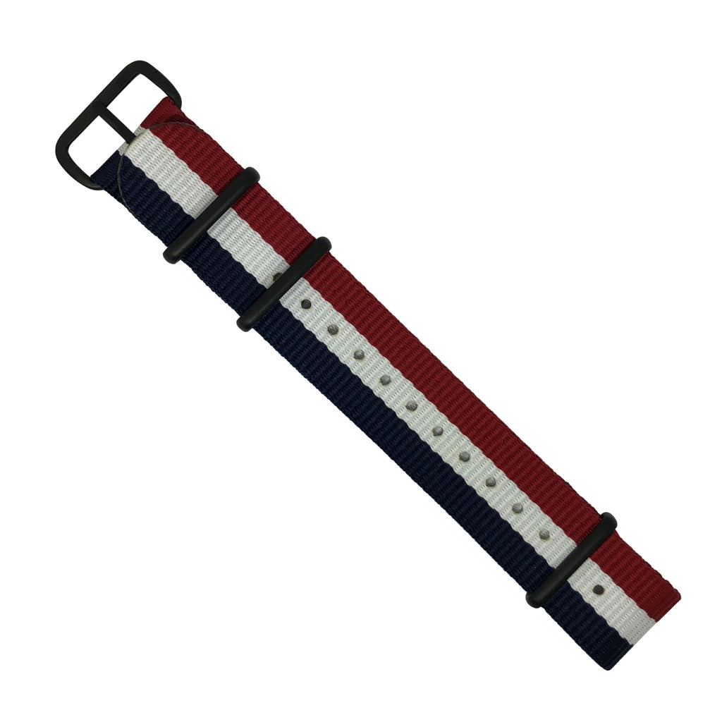 Premium Nato Strap in Navy White Red with PVD Black Buckle (18mm)