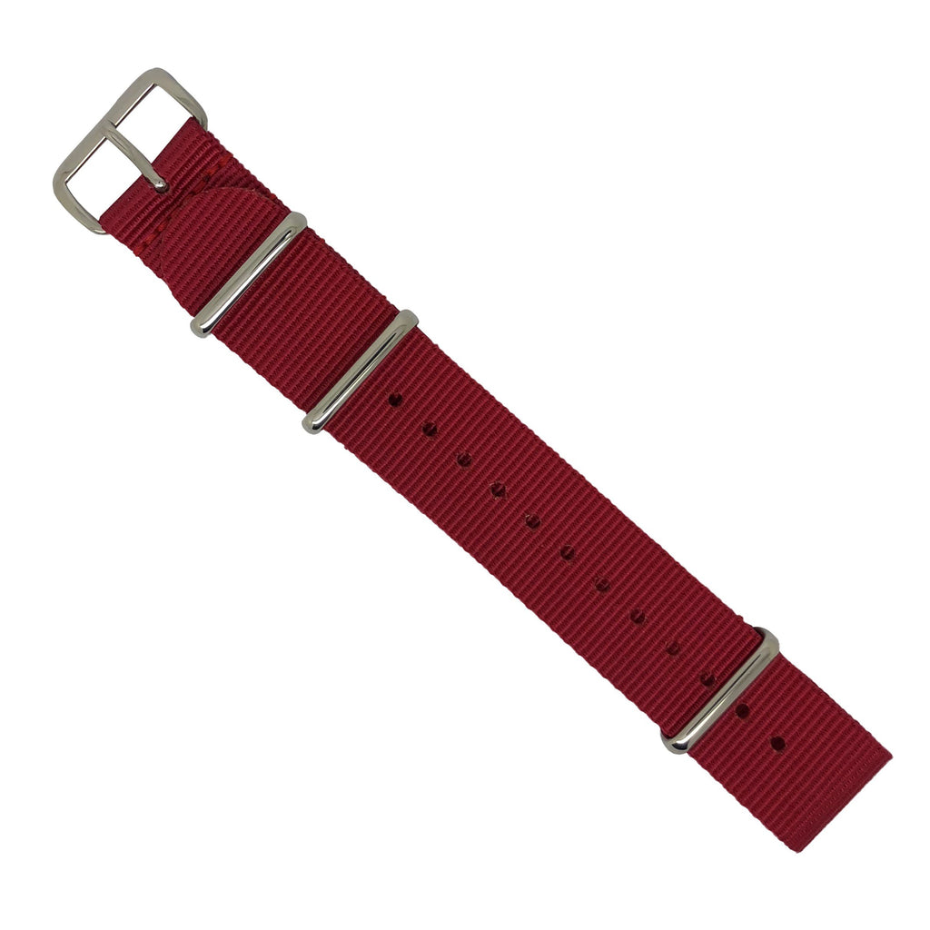 Premium Nato Strap in Red with Polished Silver Buckle (20mm) - Nomadstore Singapore