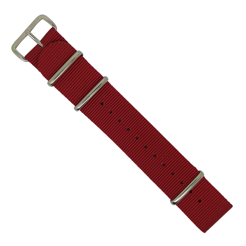 Premium Nato Strap in Red with Polished Silver Buckle (22mm)