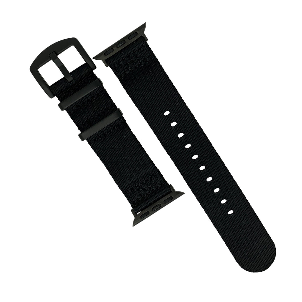 Apple Watch Seat Belt Nylon Nato Strap in Black with Black Buckle (42, 44, 45, 49mm)