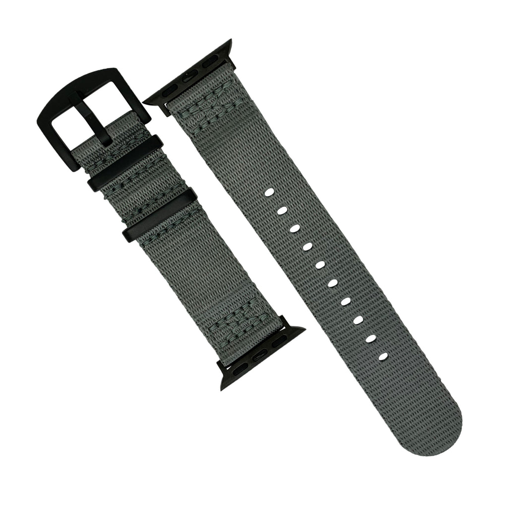 Apple Watch Seat Belt Nylon Nato Strap in Grey with Black Buckle (42, 44, 45, 49mm)