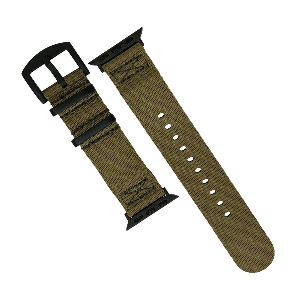 Apple Watch Seat Belt Nylon Nato Strap in Khaki with Black Buckle (38, 40, 41mm)
