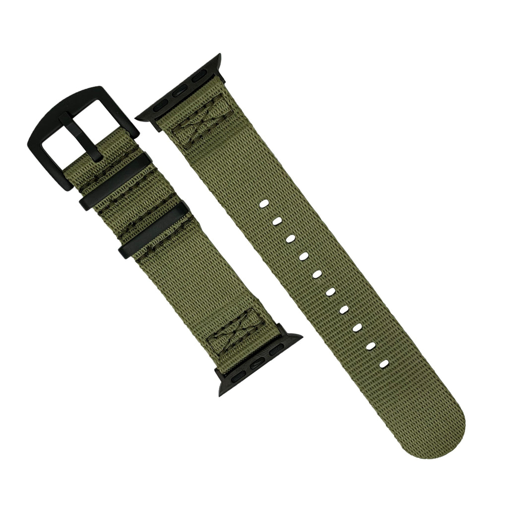Apple Watch Seat Belt Nylon Nato Strap in Olive with Black Buckle (38, 40, 41mm)