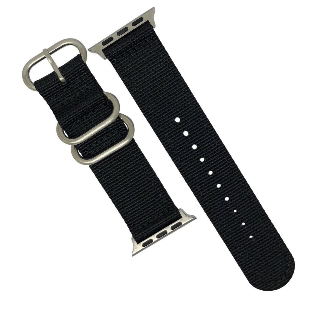 Apple Watch Nylon Zulu Strap in Black with Silver Buckle (42 & 44mm) - Nomad watch Works