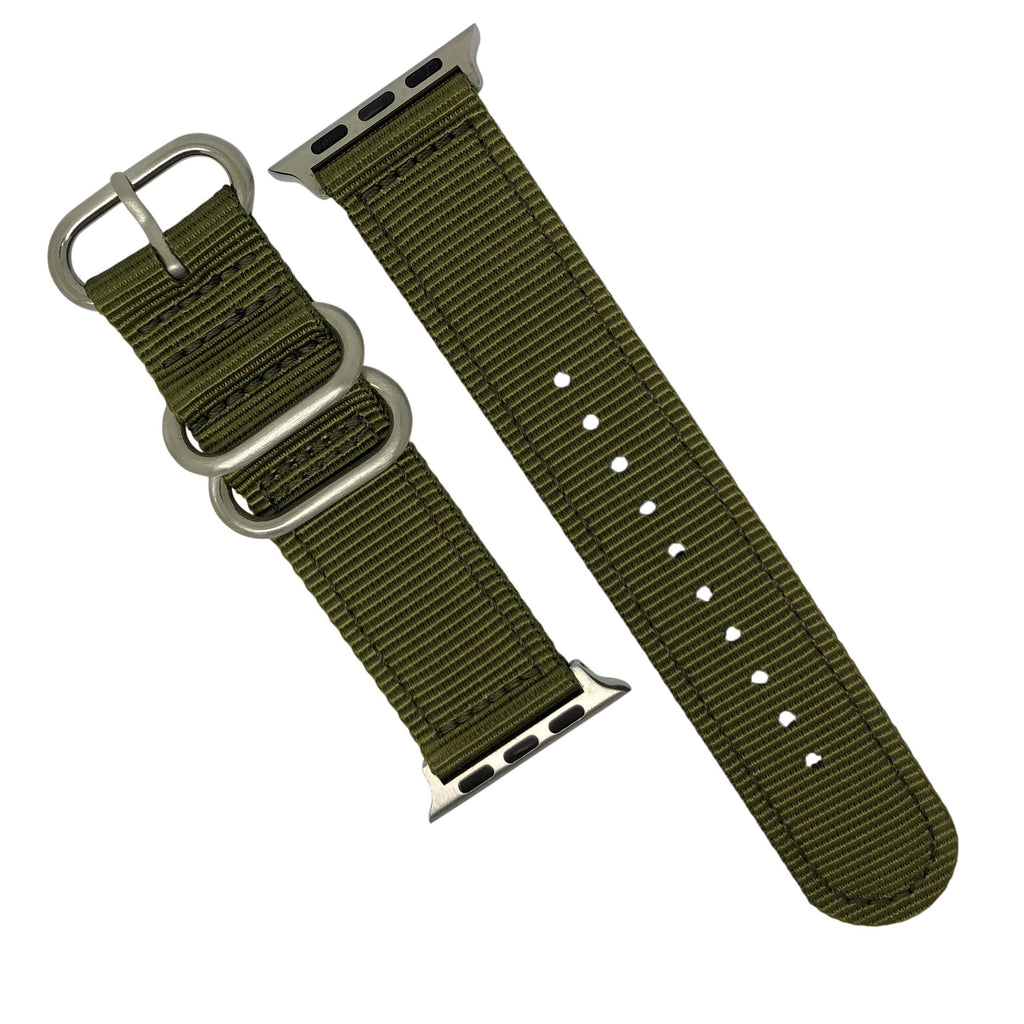 Apple Watch Nylon Zulu Strap in Olive with Silver Buckle (38 & 40mm) - Nomad watch Works