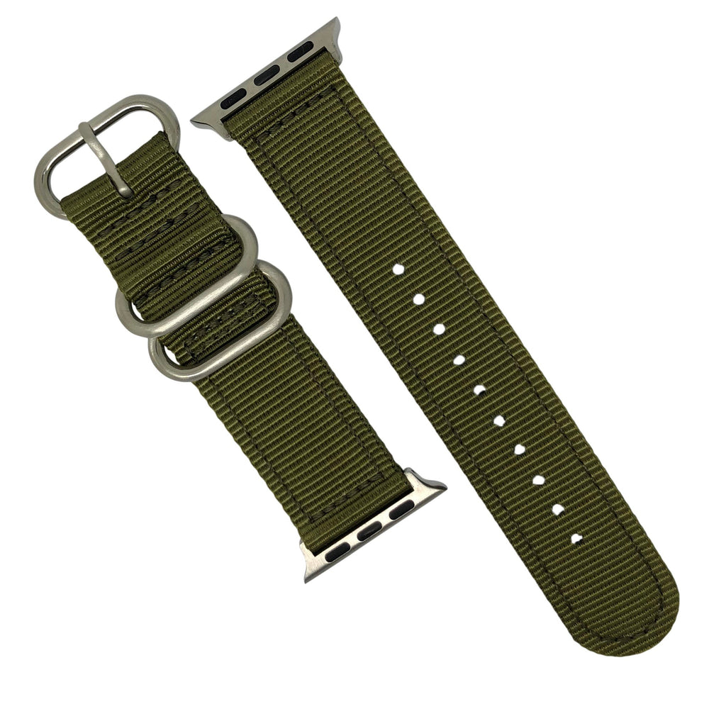 Apple Watch Nylon Zulu Strap in Olive with Silver Buckle (42 & 44mm) - Nomad watch Works