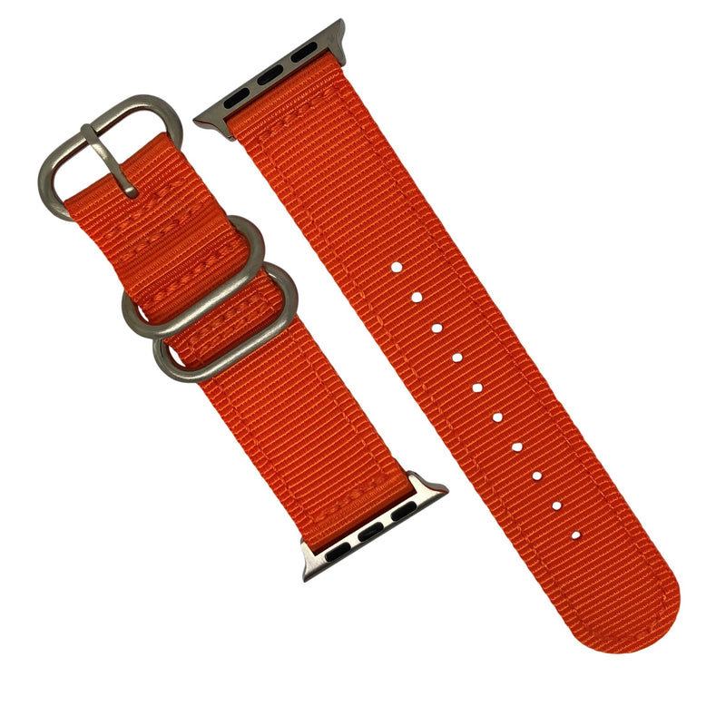 Apple Watch Nylon Zulu Strap in Orange with Silver Buckle (42 & 44mm) - Nomad watch Works
