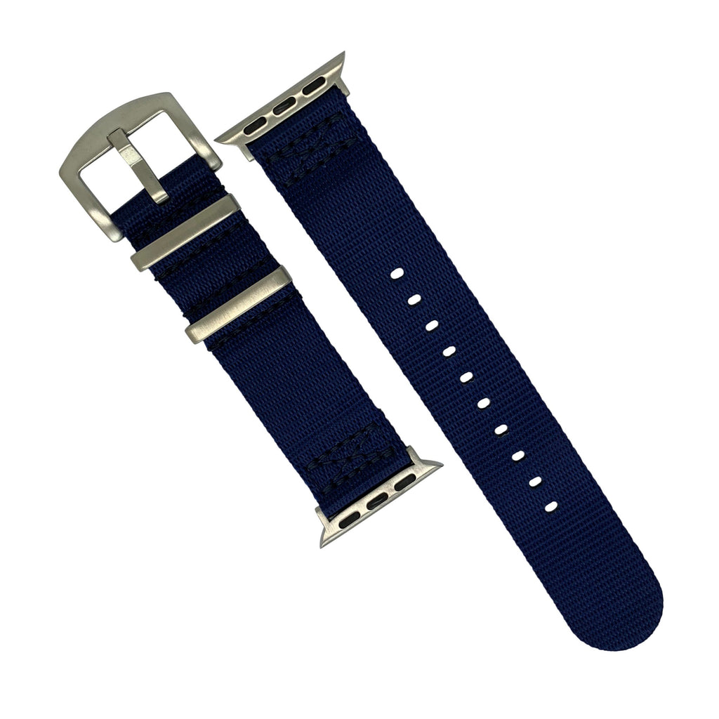 Apple Watch Seat Belt Nylon Nato Strap in Navy with Silver Buckle (38, 40, 41mm)