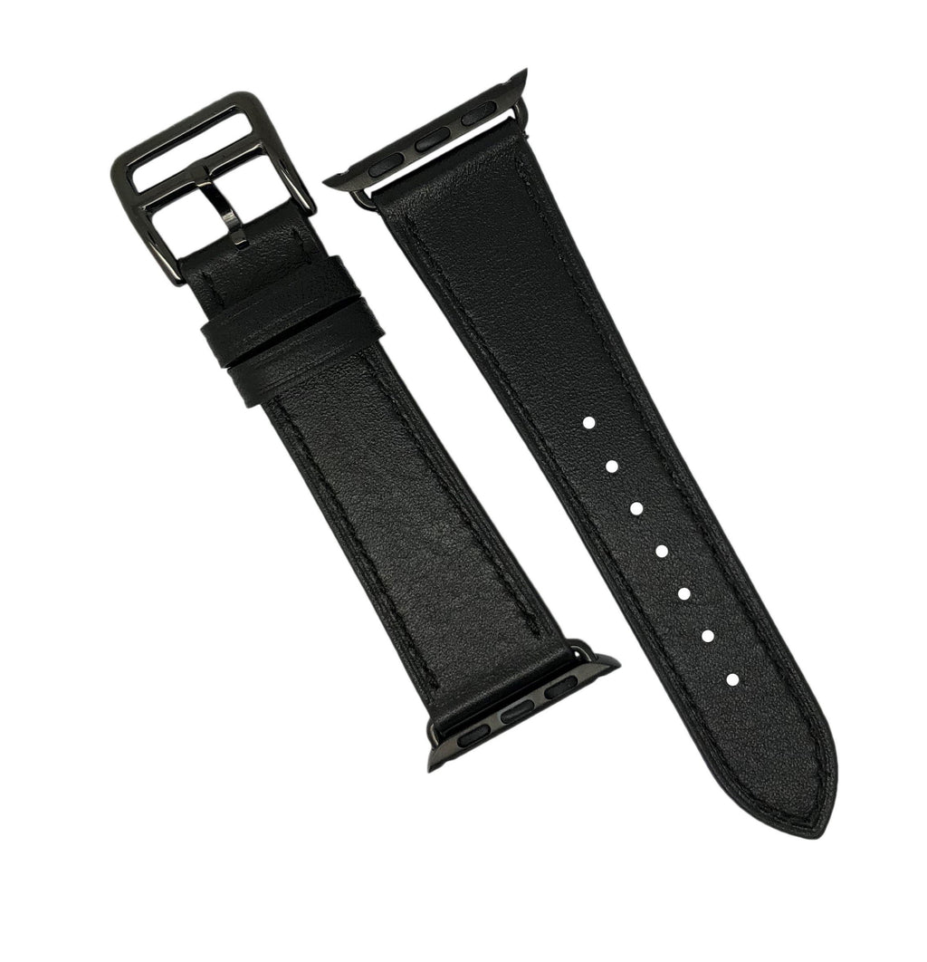Apple Watch Leather Strap in Black with Black Buckle - Single Tour (38 & 40mm) - Nomad watch Works
