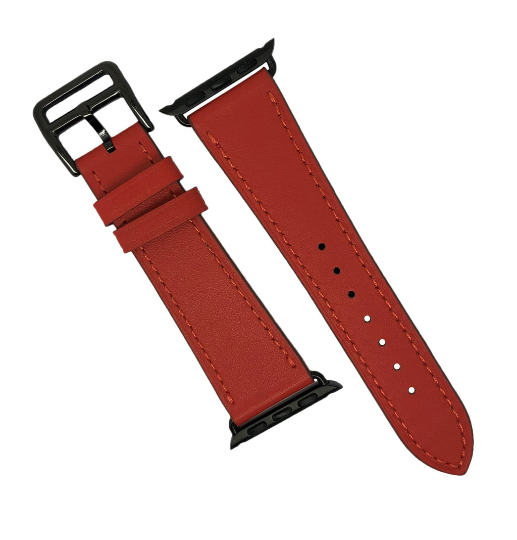 Apple Watch Leather Strap in Red with Black Buckle - Single Tour (38 & 40mm) - Nomad watch Works