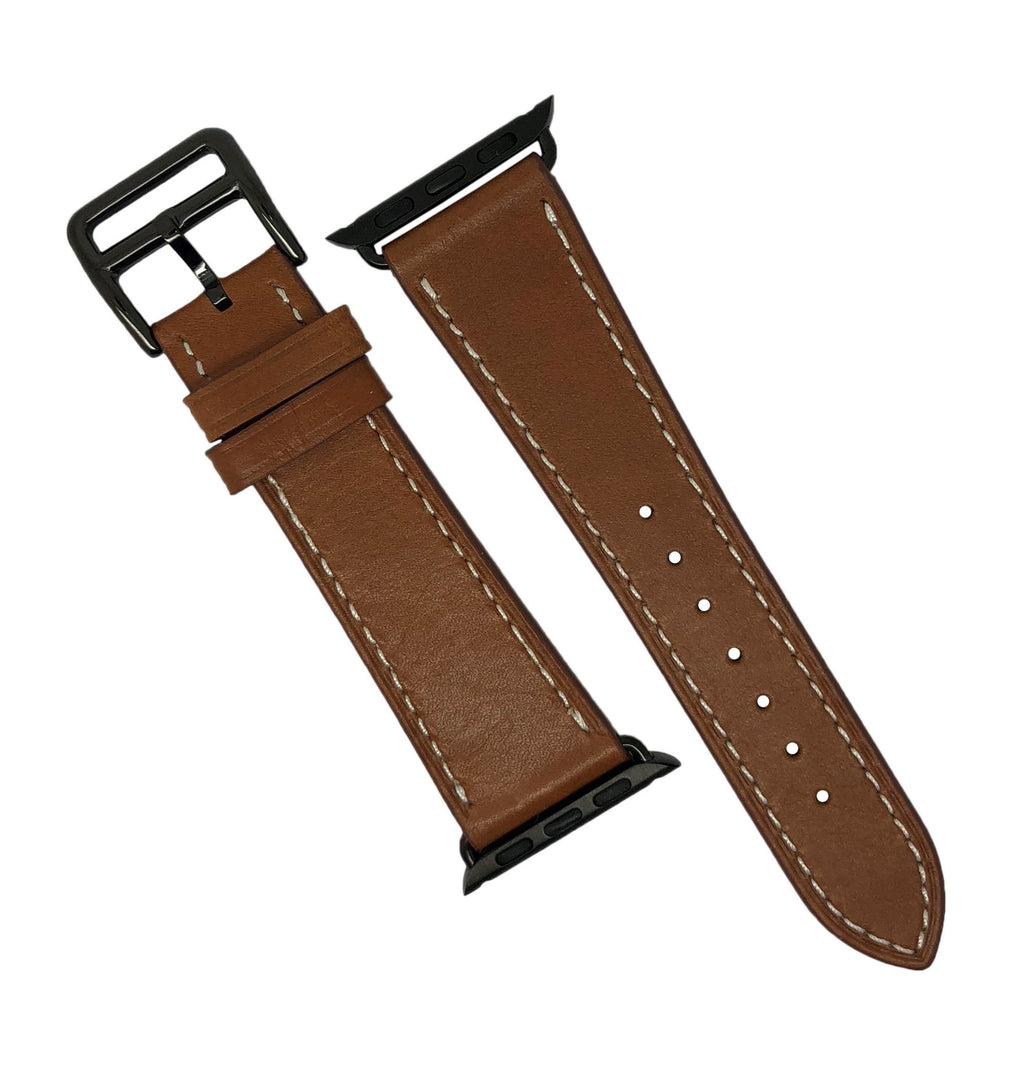 Apple Watch Leather Strap in Tan with Black Buckle - Single Tour (38 & 40mm) - Nomad watch Works