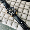 Premium Croc Embossed Leather Watch Strap in Black with Pre-V Silver Buckle (22mm)