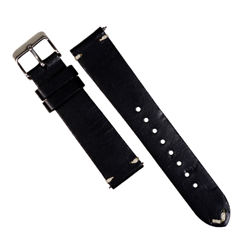 N2W Vintage Horween Leather Strap in Chromexcel® Black with Silver Buckle (18mm)