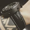 Genuine Black Leather Watch Strap in White Stitching with Silver Deployant Clasp (18mm)