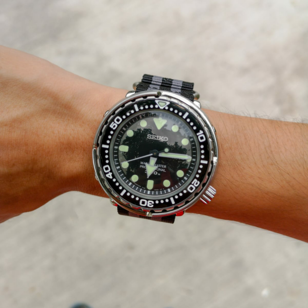 Heavy Duty Zulu Strap in Black Grey (James Bond) with PVD Black Buckle (24mm)