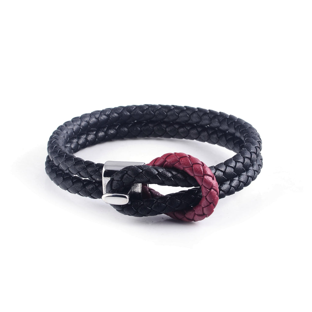 Maison Leather Bracelet in Black with Red Loop (Size M)