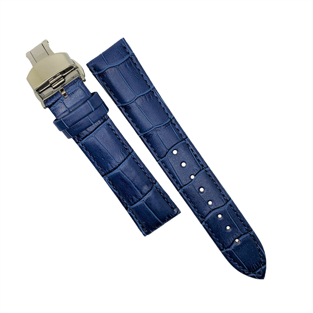 Genuine Leather Watch Strap in Blue with Silver Butterfly Deployant Clasp (18mm) - Nomad watch Works