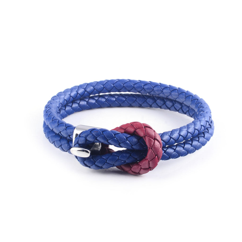 Maison Leather Bracelet in Blue with Red Loop (Size L)