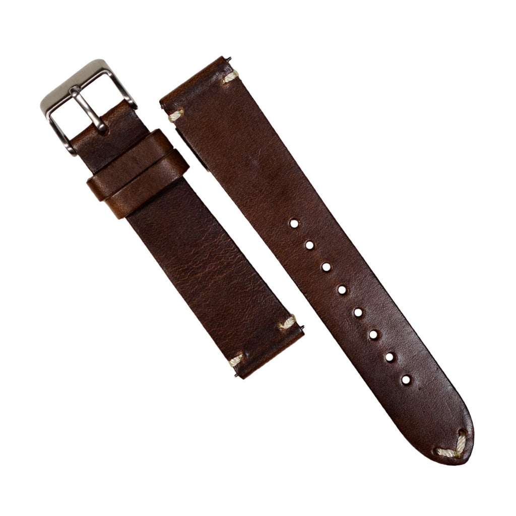 N2W Vintage Horween Leather Strap in Chromexcel® Brown with Silver Buckle (20mm)