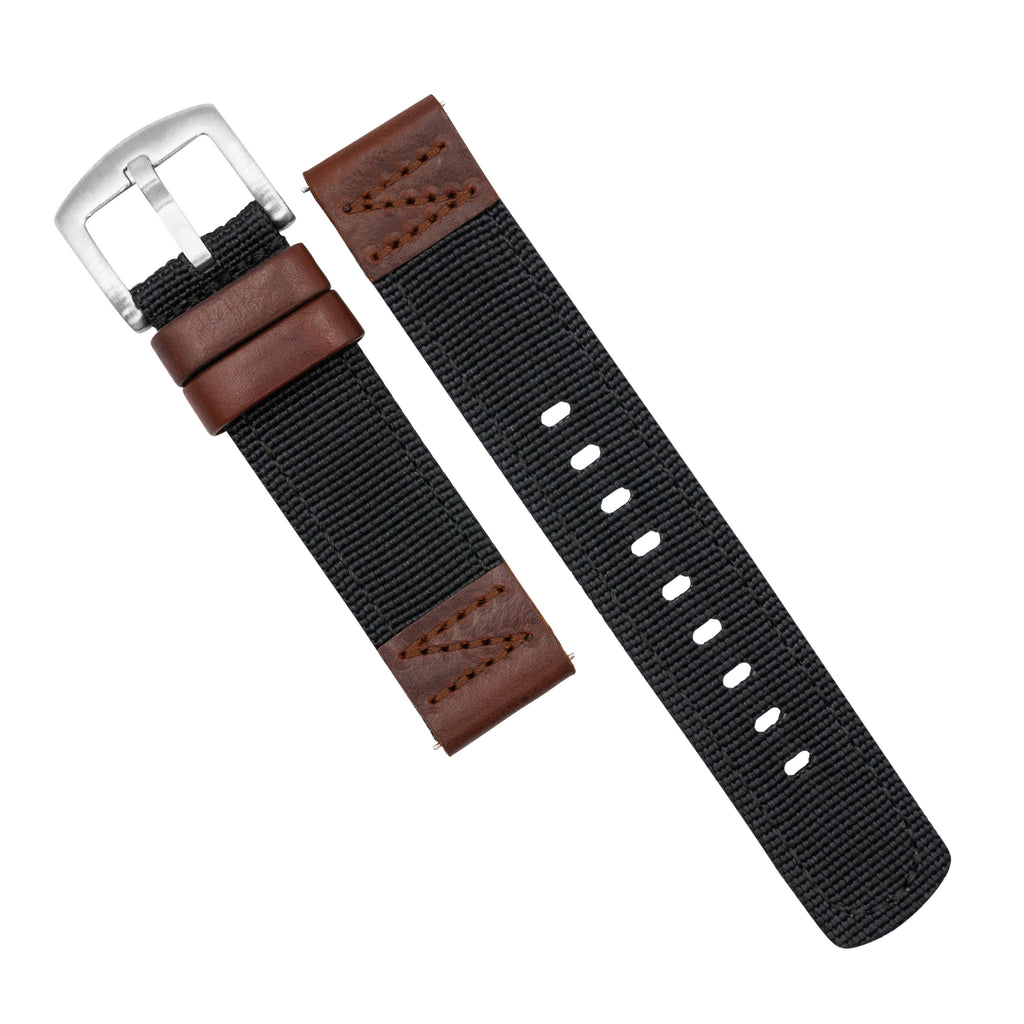 Field Canvas Watch Strap in Black Amber with Silver Buckle (20mm)