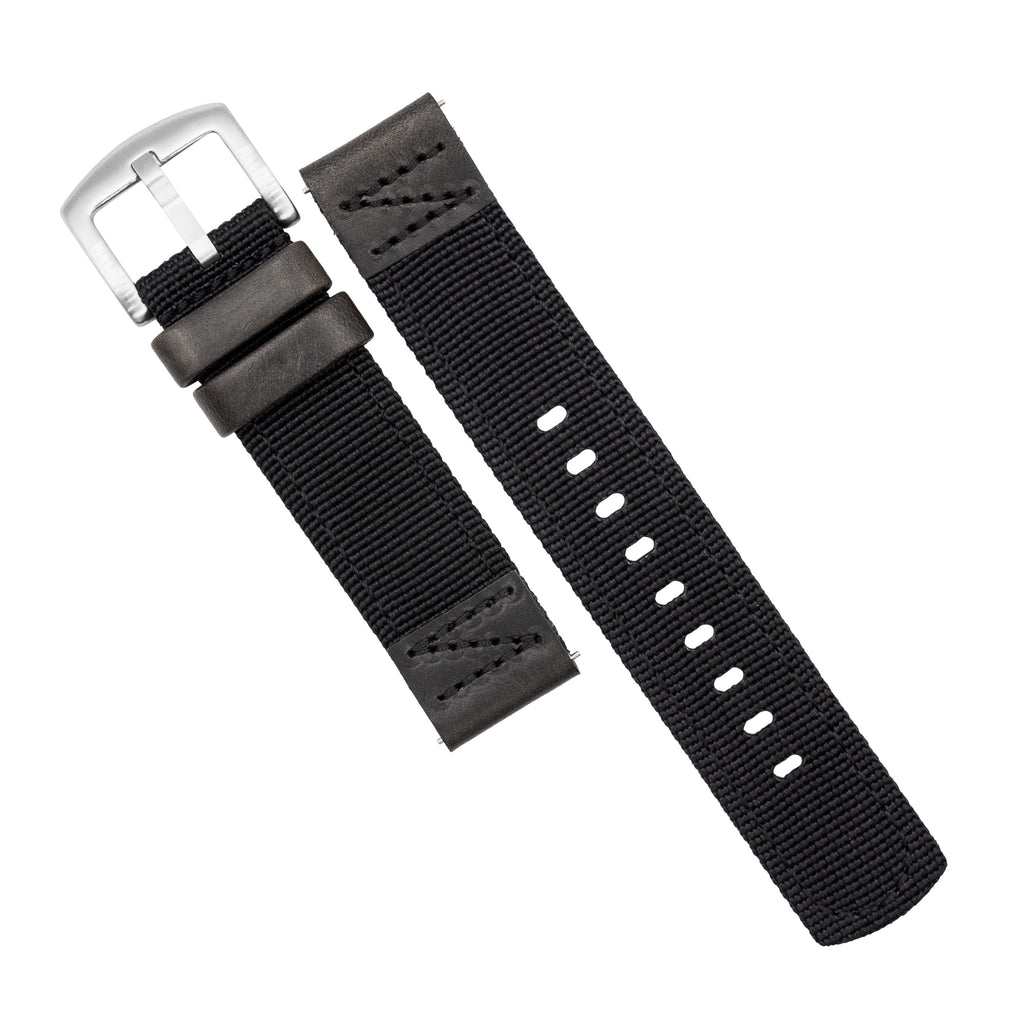 Field Canvas Watch Strap in Black with Silver Buckle (18mm)