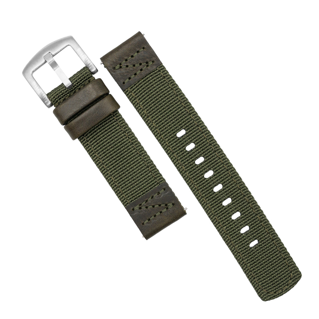 Field Canvas Watch Strap in Olive Brown with Silver Buckle (18mm)