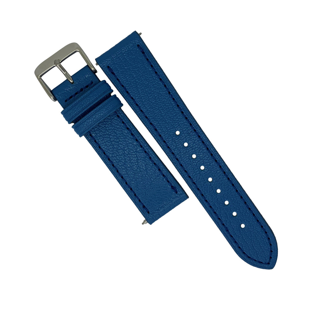 Emery Chèvre Leather Strap in Blue w/ Silver Buckle (22mm) - Nomad watch Works