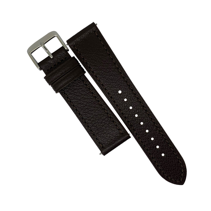 Emery Chèvre Leather Strap in Brown w/ Silver Buckle (22mm) - Nomad watch Works
