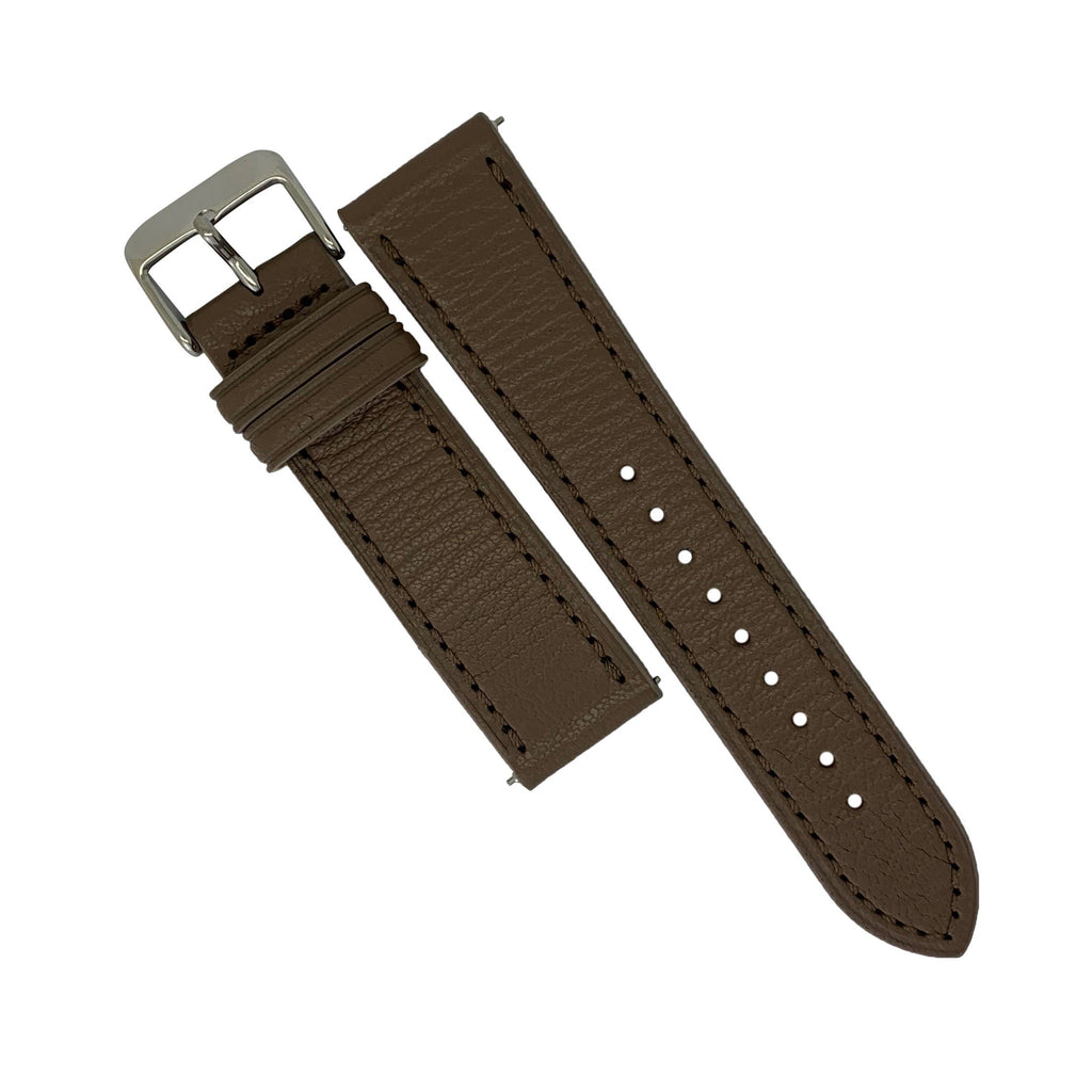 Emery Chèvre Leather Strap in Taupe w/ Silver Buckle (20mm) - Nomad watch Works
