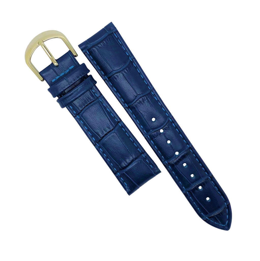 Genuine Croc Pattern Stitched Leather Watch Strap in Navy (18mm)