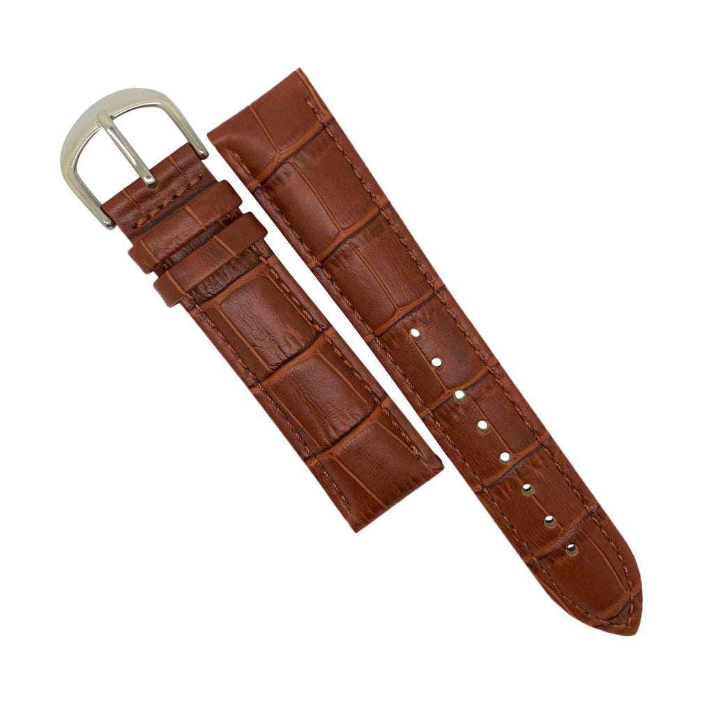 Genuine Croc Pattern Stitched Leather Watch Strap in Tan (21mm)